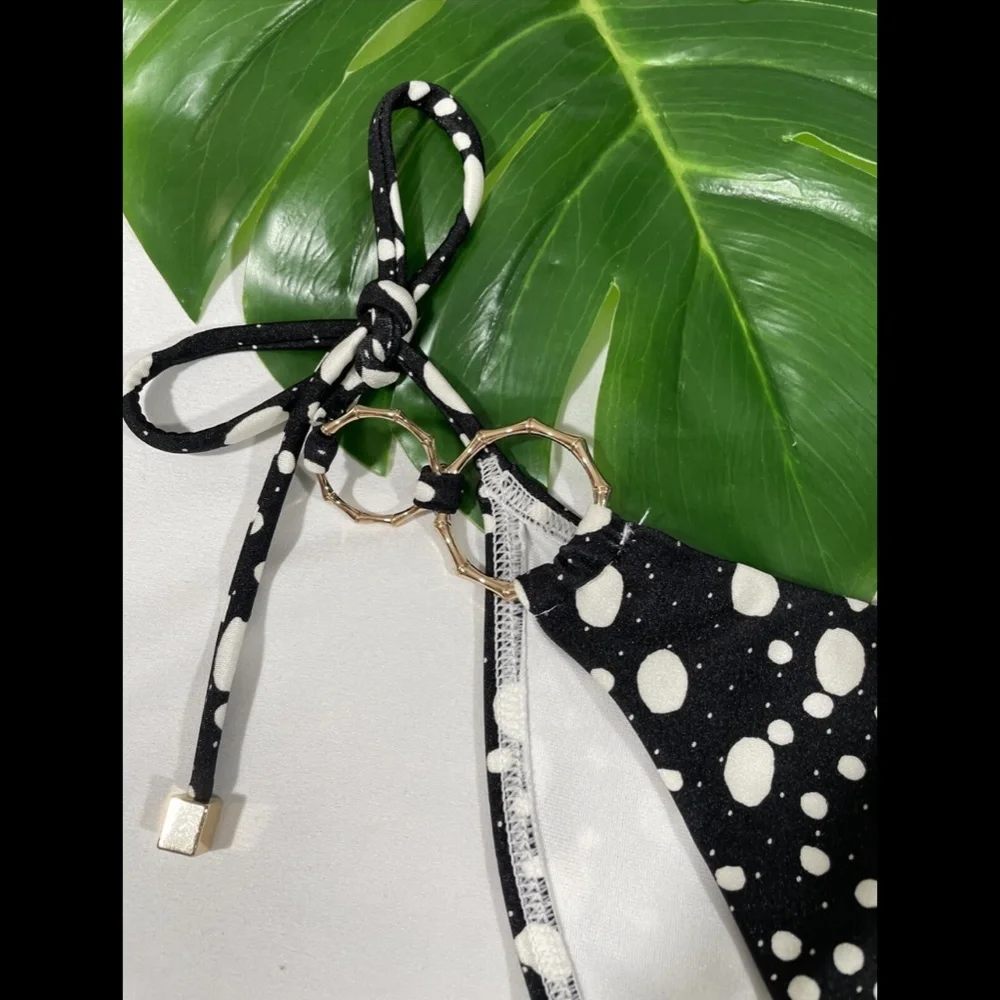 NEW River Island [ 2 US ] Ring Detail Polka Dot Side Tie‎ Bikini Bottoms